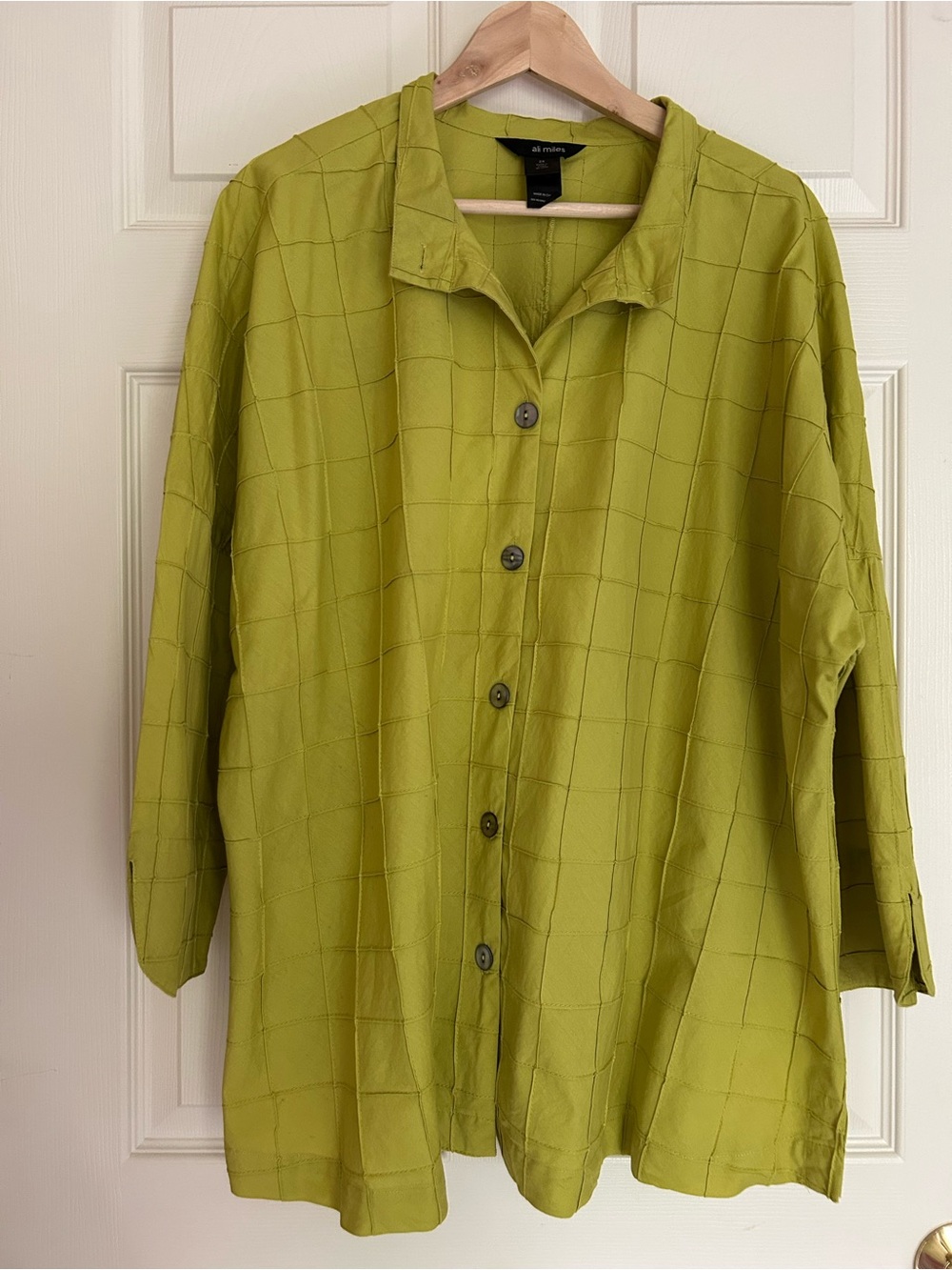 Ali Miles Lime Green Lightweight Button-Front Shirt Jacket